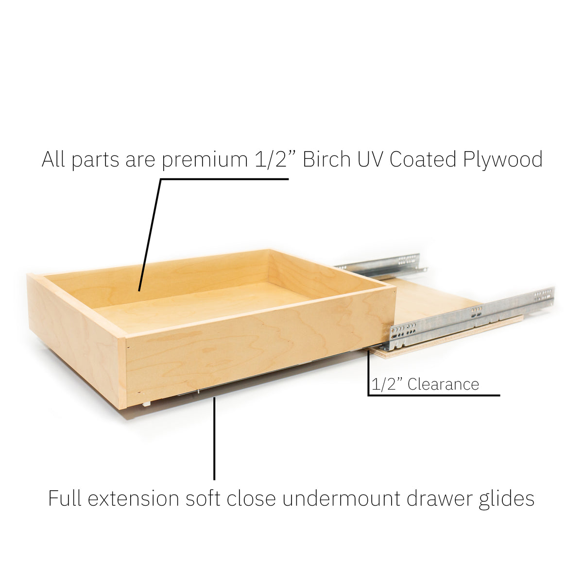 Custom Pull-Out Cabinet Drawer (10–32″ Width) – Soft-Close Birch Slide-Out Shelf, Fully Assembled