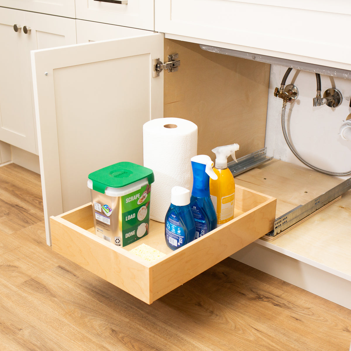 Custom Pull-Out Cabinet Drawer (10–32″ Width) – Soft-Close Birch Slide-Out Shelf, Fully Assembled