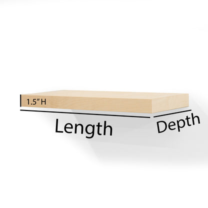 Custom Birch Floating Shelf 1.5” Inch Thick with Hidden Bracket
