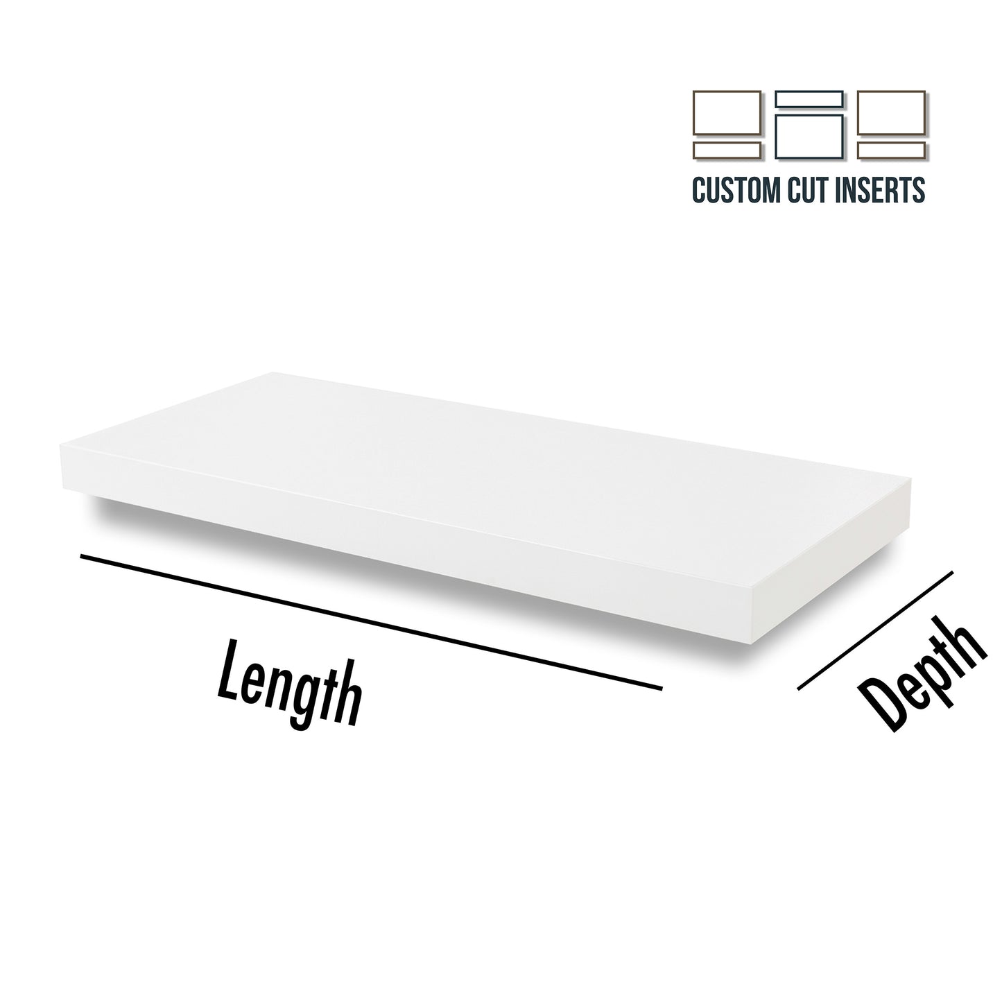 Custom 1.5″ Thick Floating Shelf – White Laminate Shelf with Premium Edgebanding